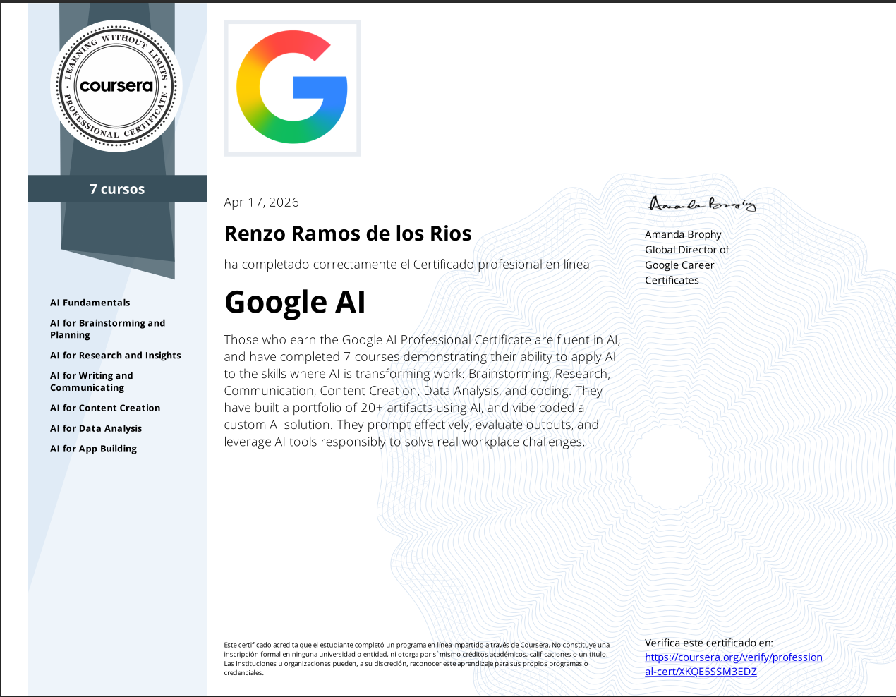 Certificado Profesional de Inteligencia Artificial — GOOGLE