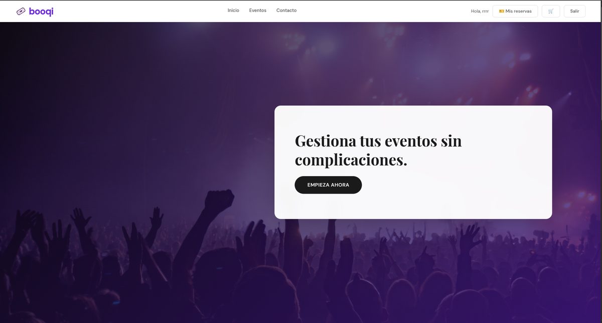 Booqi — Sistema de Gestión de Reservas de Eventos — Captura de pantalla