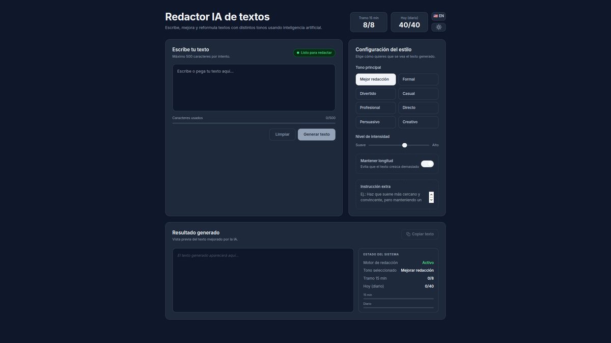 Redactor IA — Reformulación de Textos con IA — Captura de pantalla